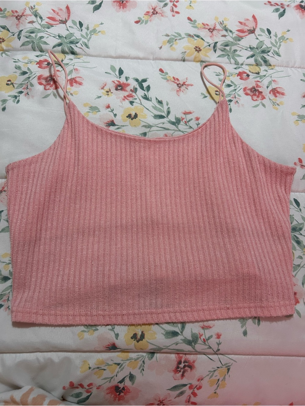 Women's Pink Ribbed Cropped Cami Tank Top